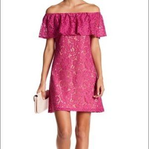 Eliza J Pink Off the Shoulder Lace Mini Dress